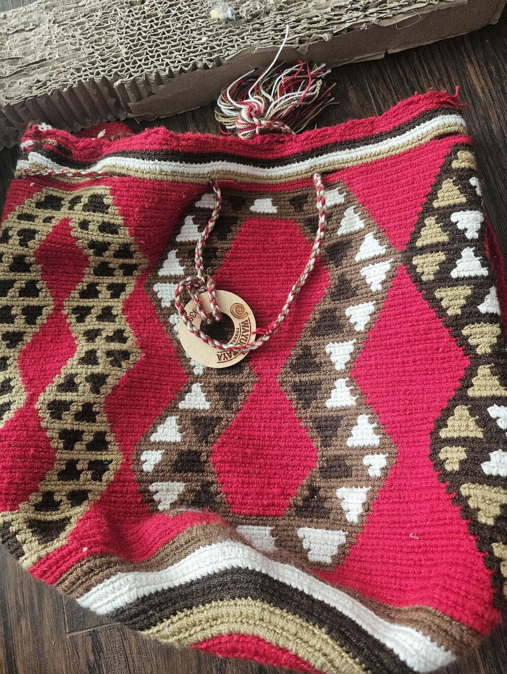 Wayuu Tribe Red, Brown & White Handwoven Shoulder Bag